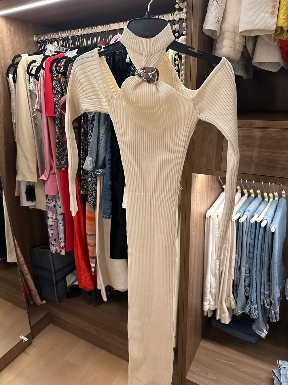Baobab Collection Cream Ribbed Cutout Knit Dress